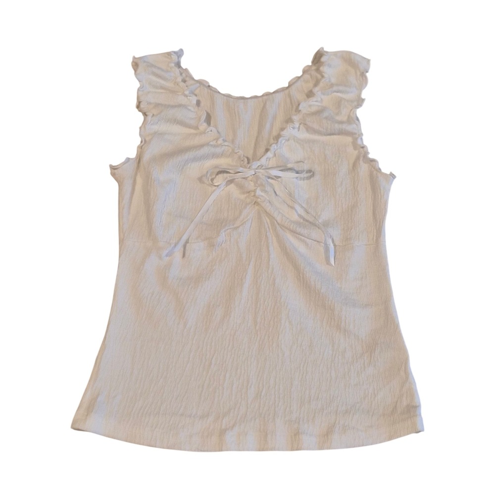 Brandy Melville White Ruffle Tie Front Textured Tank Top MH506A-Z368